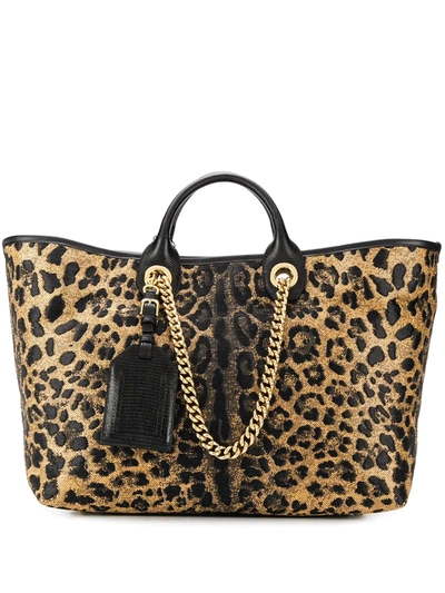 Dolce & Gabbana Leopard Printed Tote In Neutrals