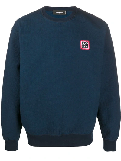 Dsquared2 Logo Patch Textured Sweatshirt In Blue