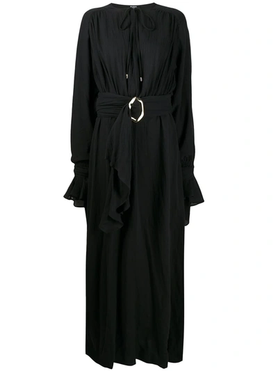 Balmain Belted Pleated Dress In Black