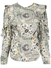 Isabel Marant Étoile Floral Print Ruffle Trim Blouse In Neutrals