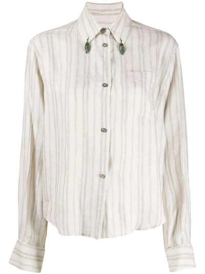 Pre-owned Romeo Gigli 1990s Bead Details Striped Shirt In Neutrals