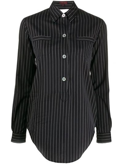 Pre-owned Romeo Gigli 1990s Cut-off Detail Striped Shirt In Black