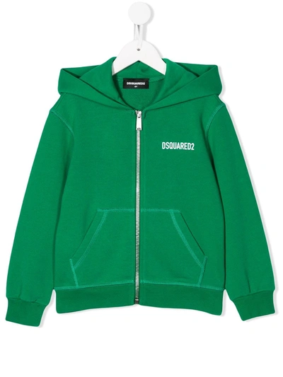 Dsquared2 Kids' Logo Detail Zipped Hoodie In Green