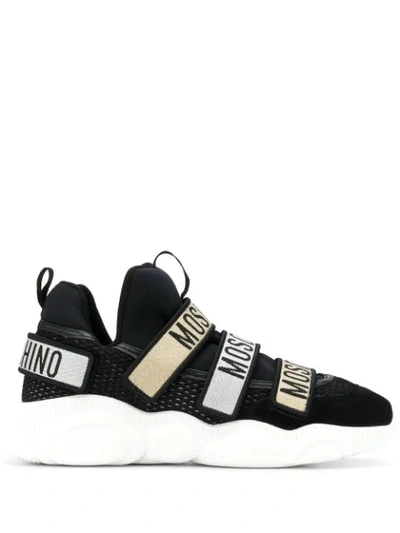 Moschino Teddy Logo-strap Sneakers In Black