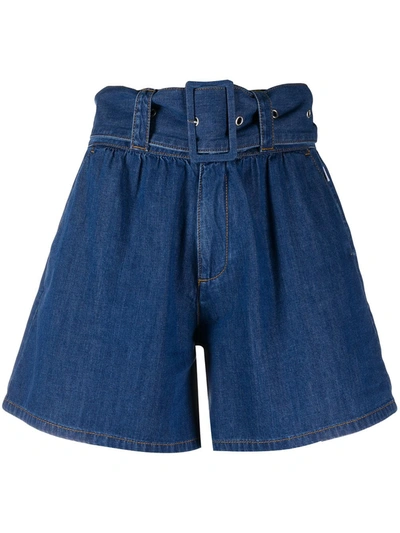 Msgm High-waisted Belted Shorts In Blue