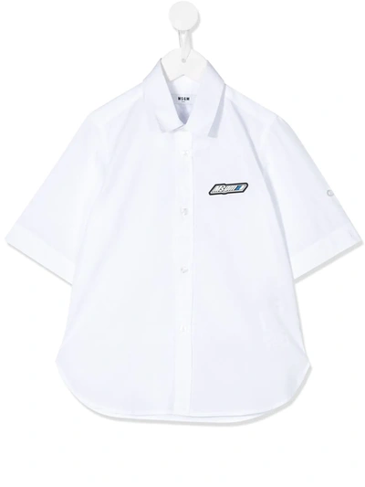 Msgm Kids' Logo Embroidered Short-sleeve Shirt In White