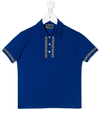 Young Versace Kids' Logo Embroidered Polo Shirt In Blu