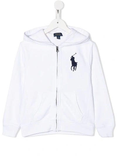 Ralph Lauren Kids' Embroidered Logo Zip-up Hoodie In White