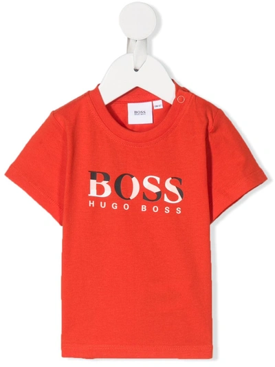 Hugo Boss Babies' Logo Print T-shirt In Vermiglio