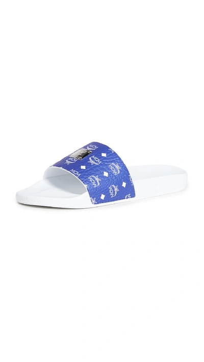 Mcm Logo Group Slide Sandals In Surf The Web