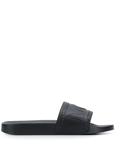 Mcm Logo Group Leather Slide Sandals In Black