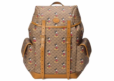 Pre-owned Gucci  X Disney Backpack Mini Gg Supreme Mickey Mouse Medium Beige