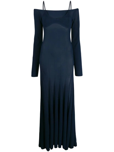 Jacquemus Off-the-shoulder Knit Midi Dress W/ Bra In Blue