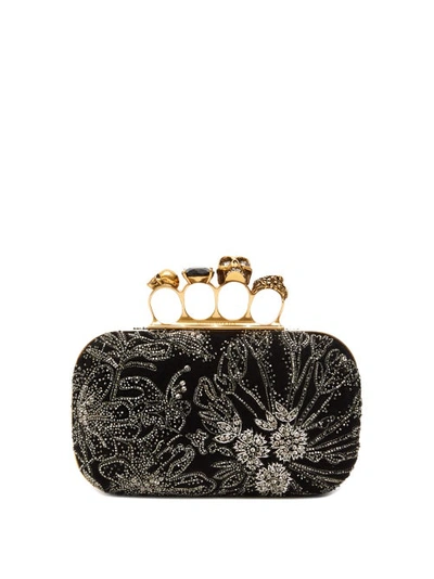 Alexander Mcqueen Skull Four-ring Beaded Leather Box Clutch In Multicolor