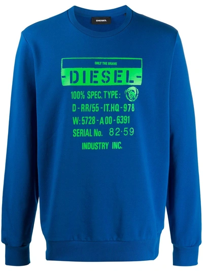 Diesel Logo Print Jumper In Blue