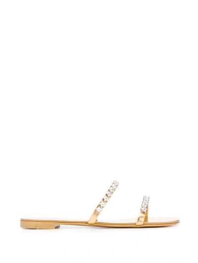 Giuseppe Zanotti Star Crystal Flat Sandals In Gold