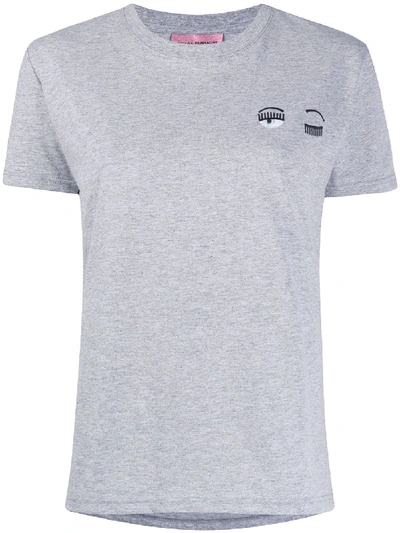 Chiara Ferragni Flirting Embroidery Slim-fit T-shirt In Sm002 Grigio/grey