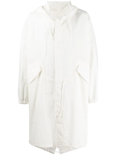 Jil Sander Lightweight Logo Hooded Overcoat In White
