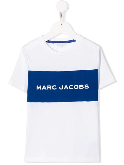 Little Marc Jacobs Kids' Logo Striped Crew Neck T-shirt In White