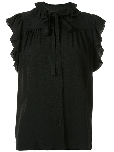 Msgm Pussybow Frilled Sleeveless Top In Black