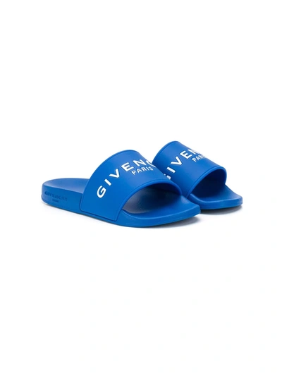 Givenchy Kids' Baby Logo Aqua Sliders Black In Blue