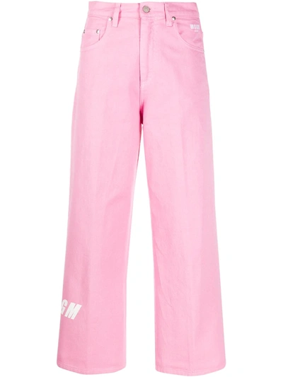 Msgm Logo Wide Leg Jeans In Pink