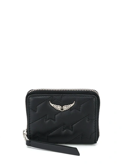 Zadig & Voltaire Zv Pass Bolt-printed Leather Card Holder In Black