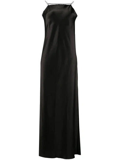 Erika Cavallini Square-neck Satin Maxi Dress In Black