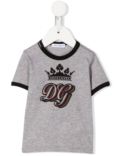 Dolce & Gabbana Babies' Dg Crown-print Cotton T-shirt In Grey