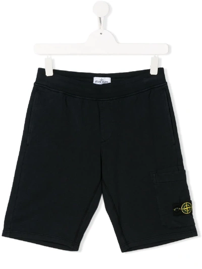 Stone Island Junior Teen Welt Detail Casual Shorts In Blue