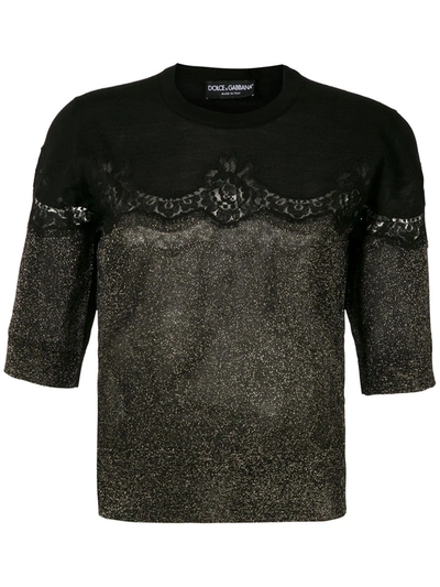 Dolce & Gabbana Lace Insert Glittered Jumper In S9000