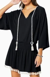 Ramy Brook Katana 3/4-sleeve Fringe Coverup Dress In Black