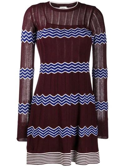 M Missoni Bordeaux Zigzag Cotton-blend Mini Dress In Red