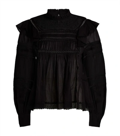 Isabel Marant Étoile Viviana Black Lace-trimmed Cotton Blouse