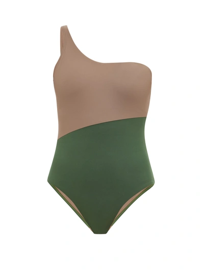 Casa Raki Magda One-shoulder Bi-colour Swimsuit In Green