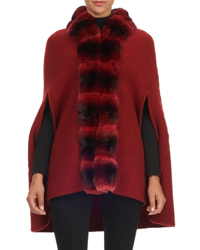 Oscar De La Renta Chinchilla Fur Collar Wool-cashmere Cape In Red