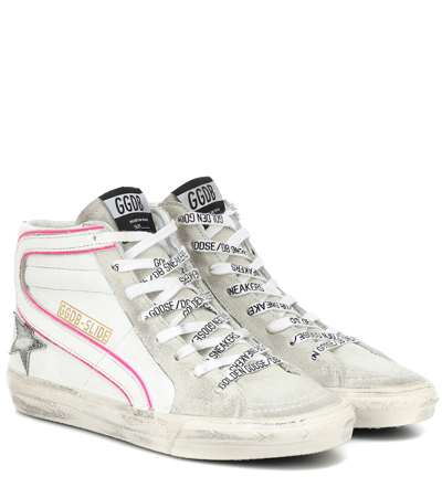Golden Goose Slide Distressed Leather And Suede High-top Trainers In White
