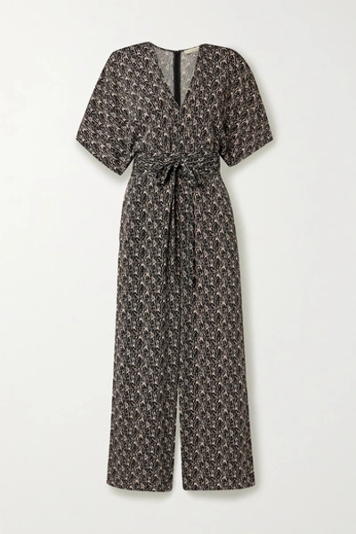 Vanessa Bruno Lelie Belted Printed Cloqué Jumpsuit In Noir