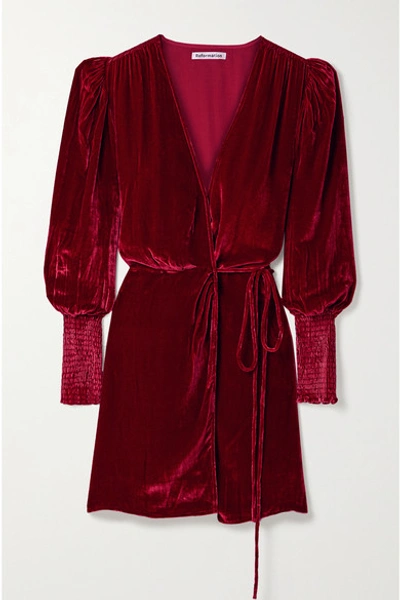 Reformation Boheme Velvet Wrap Dress In Crimson