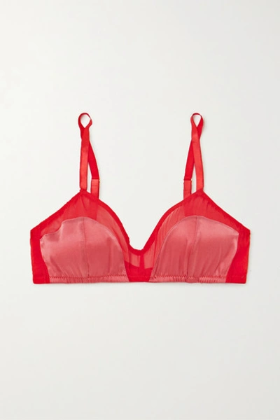 Araks Net Sustain Beatrice Stretch-silk Satin And Tulle Triangle Soft-cup Bra In Red