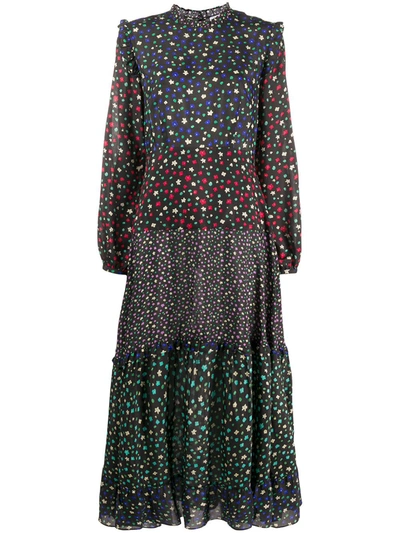 Rixo London Billie Ruffled Tiered Floral-print Cotton And Silk-blend Midi Dress In Black