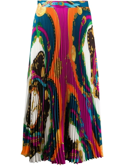 Versace Barocco Rodeo Print Pleated Midi Skirt In Multicolour