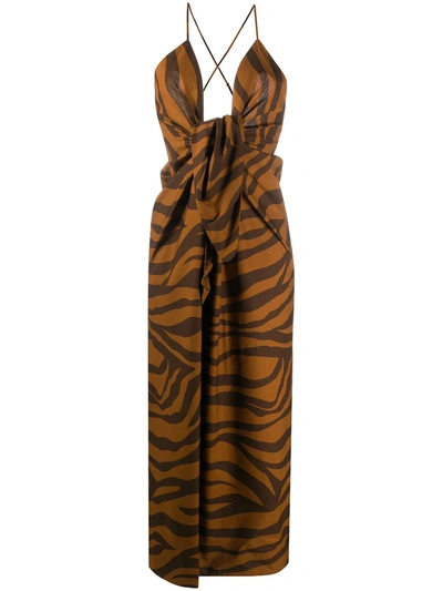 Mara Hoffman Lolita Tiger Stripe Knot-front Sleeveless Maxi Dress In Brown