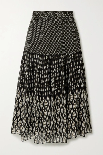 Vanessa Bruno Hernani Tiered Printed Chiffon Midi Skirt In Black
