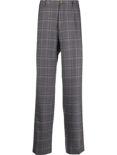 Etro Straight-leg Checked Pattern Trousers In Grey