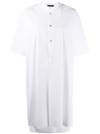 Fay Asymmetric Hem Round Neck Shirt Dress In White