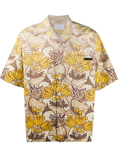 Prada Tropical Floral Print Short Sleeves Shirt In Multicolor