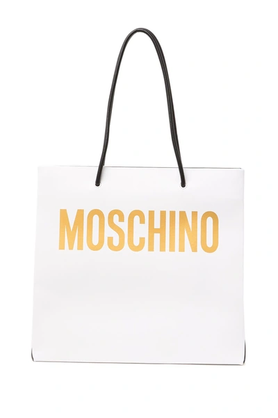 Moschino Logo Tote Bag In White With Gold Logo