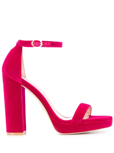 Stuart Weitzman Velvet Platform Sandals In Pink