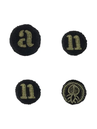 Ann Demeulemeester Embroidered Typography Brooches In Black